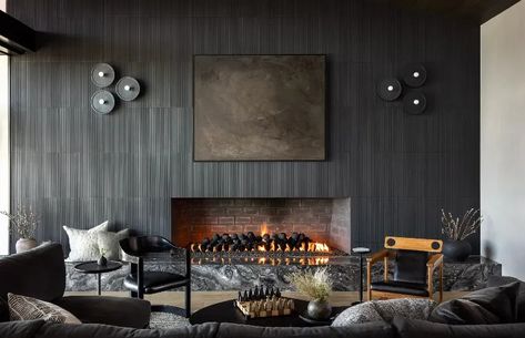 81 Fireplace Ideas That Make a Statement and Dress Up Any Room | Architectural Digest Walnut Fireplace Surround, Fluted Fireplace, Exterior Fireplace, Malibu Beach House, Metal Fireplace, Fireplace Tile Surround, Gas Fireplaces, Rock Fireplaces, White Fireplace