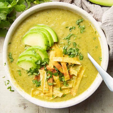 Tomatillo Soup Healthy Filling Soups, Tomatillo Soup Recipes, Tomatillo Soup, Vegetarian Tomatillo Recipes, Vegan Tomatillo Recipes, Roast Tomatillos In Oven, Tomatillo Chicken Soup Recipes, Pork Tomatillo Stew, Tomatillo Recipes