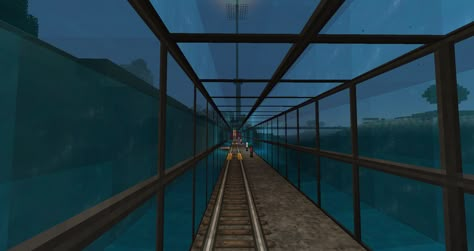 Minecraft - Underwater Rail Tunnel Minecraft Sewer Tunnel, Minecraft Mountain Tunnel, Minecraft Train Tunnel, Minecraft Tunnel, Minecraft Railway Ideas, Underwater Tunnel Minecraft, Minecraft Underwater House, Minecraft Underwater, Underwater House