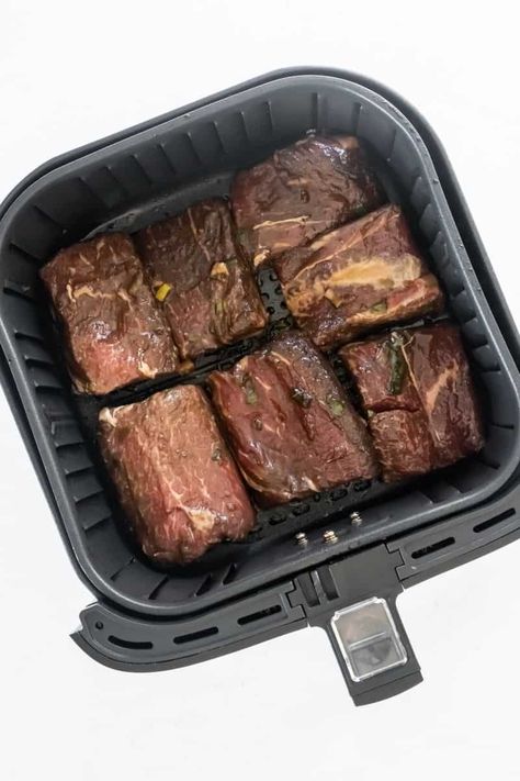 How to make short ribs in the air fryer with a delicious Korean marinated flavor. They are tender, flavorful, and make a great dinner! Short Ribs In The Air Fryer, Air Fryer Boneless Short Ribs, Air Fry Short Ribs, Beef Short Ribs In Air Fryer, Airfryer Short Ribs, Beef Short Ribs Air Fryer Recipes, Beef Short Rib Recipes Air Fryer, Short Ribs Recipe Air Fryer, Air Fryer Short Ribs Recipe