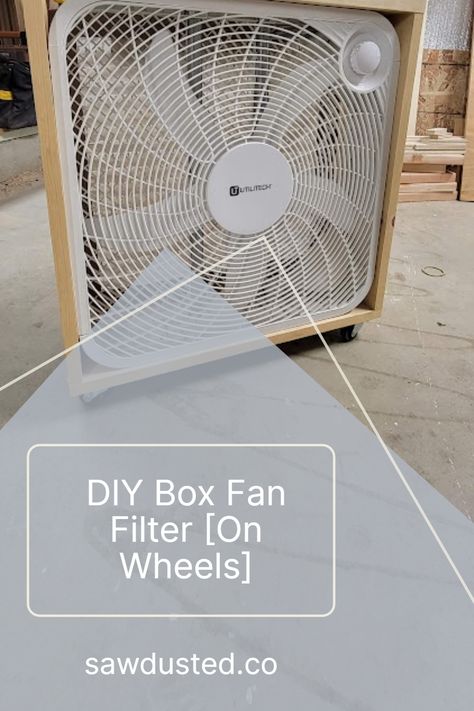 Looking to make your own air filtration system but not sure how to do it? Create your own mobile box-fan filter on wheels, with just a few simple items. This DIY project is easy to assemble, and highly efficient. Get the tips you need. Box Fan Filter, Box Fan Stand Diy, Box Fan Air Filter Diy, Diy Air Purifier, Air Filtration System, Dust Collector, Wall Fans, Diy Box, Simple Diy