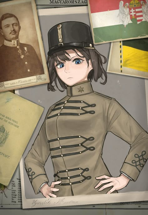 Kingdom Of Hungary, Historical Anime, Anime Uniform, Military Drawings, Military Artwork, Anime Military, Military Girl, Alternate History, Military Art