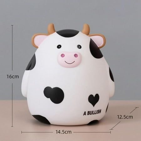 Specifications: Material:Vinyl Color:As the picture show Type:Cartoon Cow Piggy Bank Size:16*14.5*12.5CM Weight:0.22KG Place of origin:China Package included: 1*Cartoon Cow Piggy Bank Note: 1.Please allow 1-3mm differs due to manual measurement. 2.Due to the different display and different light,the picture may not reflect the actual color of the item. 3.Thanks for your understanding. Color: W1. Cow Piggy Bank, Cute Cartoon Cow, Resin Ornaments, Savings Jar, Money Jars, Cartoon Cow, Savings Box, Cute Cartoon Images, Easter Gifts For Kids