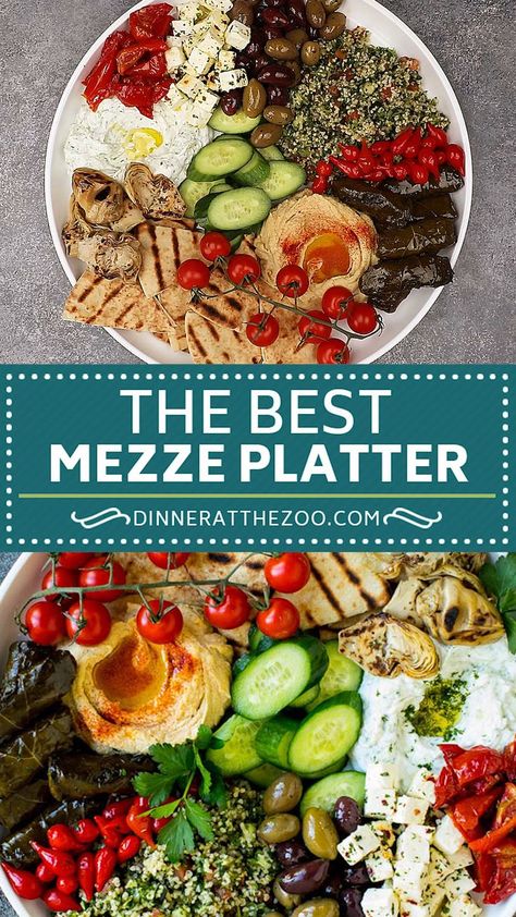 Food Platters Dinner, Mediterranean Mezze, Hummus Pita, Arabisk Mad, Meze Platter, Mezze Platter, Party Food Platters, Charcuterie Recipes, Snack Options