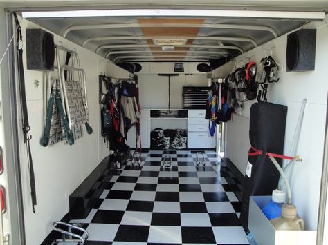 Enclosed race trailer Motorcycle Trailer Ideas, Enclosed Motorcycle Trailer, Enclosed Motorcycle, Enclosed Car Trailer, Race Trailer, Enclosed Trailer Camper, Hauling Trailers, Snowmobile Trailers, Toy Hauler Trailers