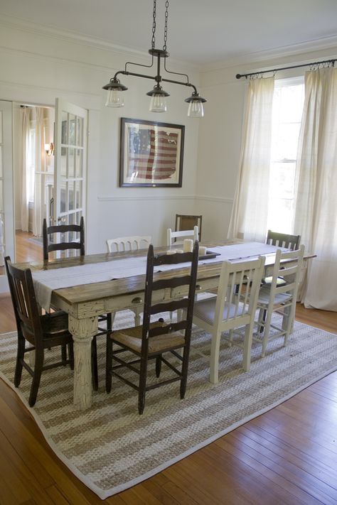 Lighting Fixtures Dining Room, Dropcloth Curtains, Craftsman Dining Room, Home Town Hgtv, Ben Napier, Dining Light Fixtures, Laurel Mississippi, Table Chandelier, Farm House Dining Room