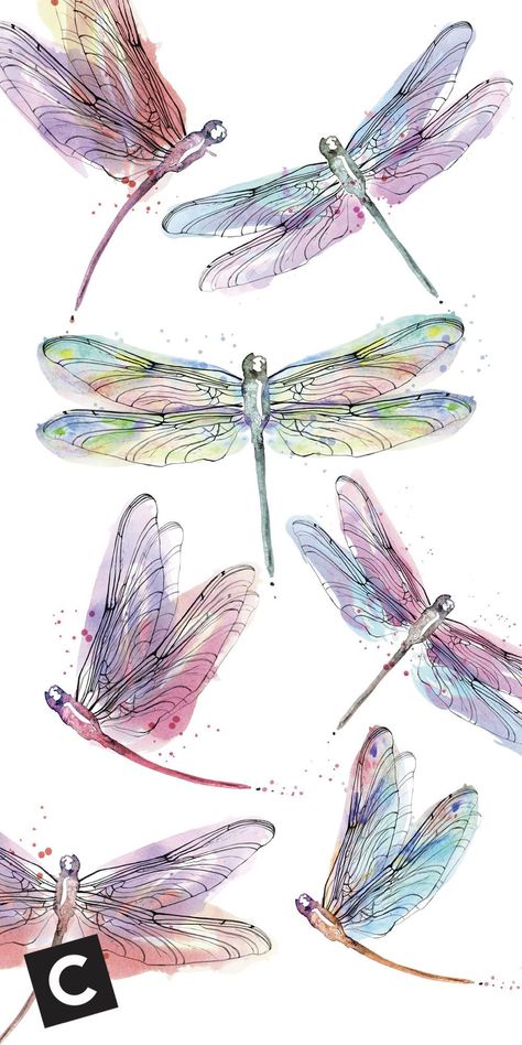 Dragonfly Artwork, Dragonfly Drawing, Dragonfly Painting, Dragonfly Tattoo Design, Ear Tattoo Ideas, Watercolor Dragonfly, Illustration Nature, Iphone Art, Dragonfly Art