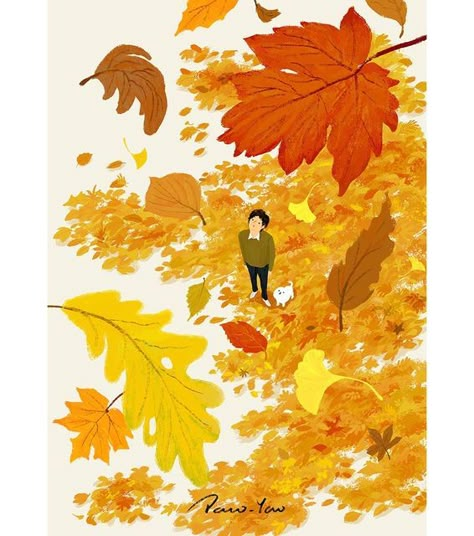 Autumn Illustration Art, Fall Leaves Illustration, Autumn Leaves Illustration, 2022 Illustration, Autumn Illustrations, Illustration Autumn, Fall Illustration, Fall Drawings, Artsy Background