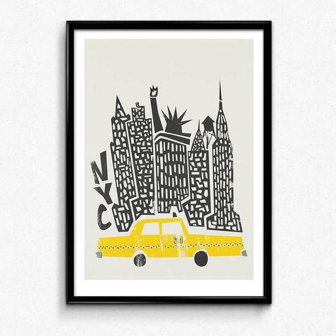 New York Illustration, City Posters, New York Cityscape, East End Prints, Yellow Taxi, Nyc Art, Plakat Design, Taxi Cab, City Illustration