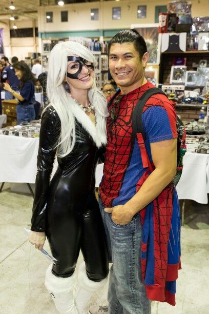 Black Cat Spiderman cosplay costume Spider Man And Black Cat Costume, Spider Man And Woman Costume, Black Cat And Spiderman Costume, Marvel Black Cat Costume, Black Cat From Spiderman, Cat And Spiderman, Black Cat And Spiderman, Cat Spiderman, Spider Man And Black Cat Comic