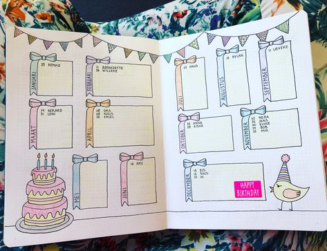 Birthday Countdown Journal, Bday Calendar Ideas, Birthday Planner Layout, Birthday Page Bullet Journal, Bujo Birthday Spread, Birthday Calendar Ideas, Birthday Calendar Diy, Bullet Journal Birthday Tracker, Bujo Calendar