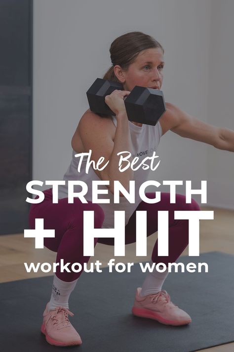 The best strength and HIIT home workout for women — 9 killer dumbbell exercises in a challenging, full body workout. Get all the benefits of strength training and HIIT workouts for women in one effective, 35-minute home workout video on YouTube! Perform all 9 HIIT exercises x 3 sets. An effective full body workout for busy woman and moms. All you need is a set of dumbbells and modifications are offered for ALL fitness levels from beginner to advanced! Effective Full Body Workout, Home Workout For Women, Busy Mom Workout, Hiit Exercises, Hiit Workout Videos, Workout Videos For Women, Benefits Of Strength Training, Hiit Workouts For Beginners, Burn Calories Fast