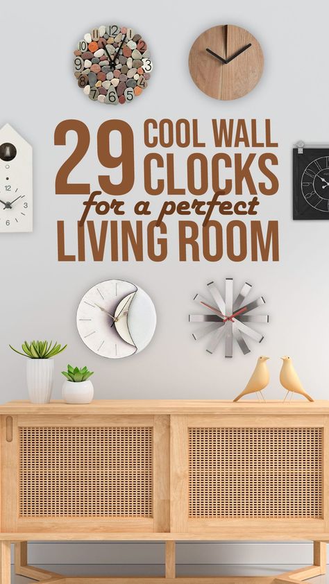 With so many options of wall clocks to choose from, you might get confused to choose the perfect timepiece that will suit your needs. Here are 29 Cool Wall Clock Designs that might help you to choose the perfect one. #christmasideas #giftideas #thebestgift #christmasgiftideas #usefulgifts #christmasgift #gifts #giftsforchristmas #coolgifts Family Room Wall Clocks, Best Wall Clock Living Rooms, Wall Clock Living Room Ideas, Picture Wall With Clock In Middle, Where To Put Clock In Living Room, Clock Above Tv Living Rooms, Where To Put Wall Clock Living Rooms, Large Wall Clock Decor Ideas Dining Room, Clocks For Living Room