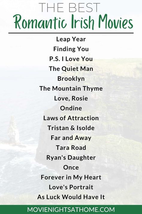 Stay in tonight and enjoy one of these romantic Irish movies! After all, it's never been easier to do a movie marathon with streaming options! #Ireland #Irish #MovieNight #Romance #Romantic Tristan Isolde, Irish Movies, The Quiet Man, Summer To Do List, Movie Marathon, Hallmark Movies, Movie Sets, Book Tv, Good Movies To Watch