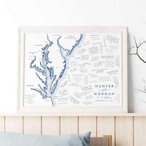 Guest Book Poster, Maryland Map, Map Guest Book, Map Wedding Invitation, Modern Guest Book, Annapolis Wedding, Virginia Beach Wedding, Book Poster, Annapolis Maryland