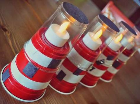 This Little Light Of Mine Craft, Solo Cup Crafts, Vbs Shipwrecked, Shipwrecked Vbs, Diy Lighthouse, Lighthouse Crafts, Light Party, Vbs Themes, Solo Cup