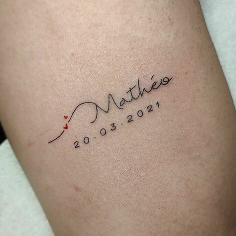 Tattoos With Kids Names For Moms Boys, Birthday And Name Tattoo, Name Tatoo Children, Surprise Tattoo For Boyfriend, Discreet Name Tattoos, Brayden Tattoo Name, Small Baby Tattoos For Moms, Tatto With Childrens Name, Name Tattoo For Son