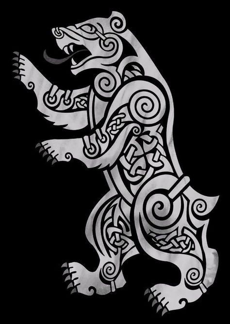 Celtic Bear Tattoo For Men, Norse Bear Art, Bear Warrior Tattoo, Norse Animals Tattoo, Norse Wolf Design, Nordic Animal Tattoo, Norse Bear Tattoo, Bjorn Tattoo, Nordic Bear Tattoo