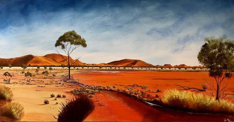 Outback Floodplain by Jori Poutanen Australian Landscape Art, Australia Outback, Delivery Trucks, Australia Landscape, Oil Landscape, Australian Landscape, Large Canvas Painting, Outback Australia, Dramatic Lighting