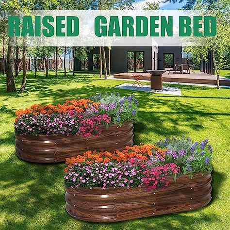 10% OFF COUPON!! The plant bed measure is 46"L x 23.6"W x 11.8"H. This planter box provide ample growing space to raise vegetables, flowers and plants. Keep your plants safe, the galvanized garden bed are made with eco-friendly coatings, which do not leach into soil and prevent plants from touching the metal. Made of thick galvanized steel plate with anti-rust coating, rust-proof and durable, can stay in contact with the soil for a long time and resist corrosion. Galvanized Garden, Plant Bed, Plants For Raised Beds, Planting Plants, Plants Vegetables, Metal Planter Boxes, Metal Planters, Garden Kits, Tomato Plants