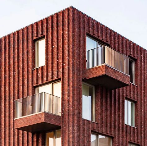 Balconies · A collection curated by Divisare Urban Design Graphics, University Architecture, Brick Architecture, Bordeaux France, Corner Design, Street House, Social Housing, Brick Facade, Space Architecture