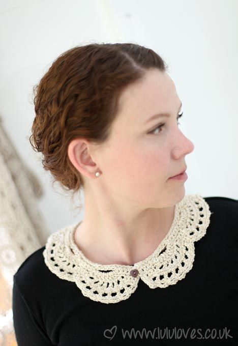 Crochet Lola Collar - Lululoves Crochet Top Collar, Crochet Collars, Col Crochet, Crochet Collar Pattern, Crochet Lace Collar, Crochet Collar, Crochet Blog, Silk Yarn, Collar Pattern