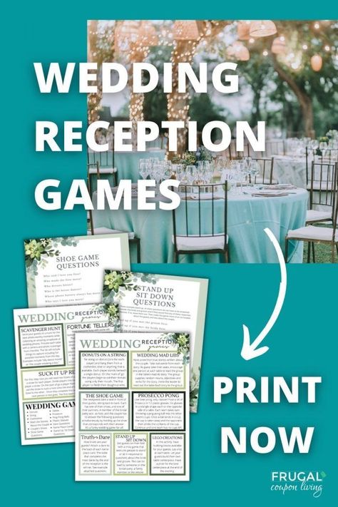 If you are on the hunt for entertaining wedding reception ideas, download this fun wedding games printable set that the bride, groom and guests will love! Fun and memorable times ahead when this wedding reception inspiration. Includes ten printable wedding games that an also be played at the wedding rehearsal or bridal shower. Some fun game ideas for a weeding include printable wedding truth or dare, wedding shoe game questions, stand up sit down, cootie catcher templates and more! Print now! Wedding Games For Reception Bride Groom, Wedding Reception Games For Couple, Wedding Reception Games For Bride And Groom, Reception Games For Bride And Groom, Wedding Dance Games Reception Ideas, Stand Up Sit Down Game Questions, Printable Wedding Games, Fun Wedding Games, Wedding Mc