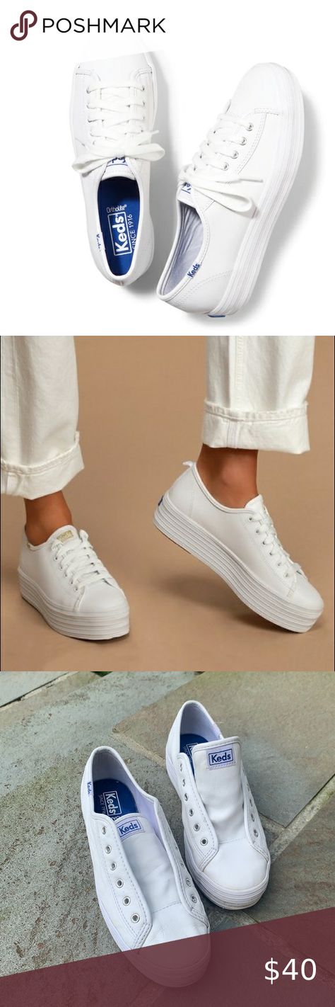 Keds Triple Kick White Leather Platform Sneaker 8 Keds Triple Kick, Keds Shoes, Platform Sneaker, Keds, White Sneaker, White Leather, Sneakers, Plus Fashion, Leather