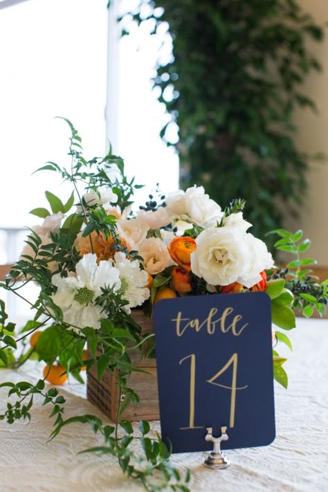 Navy Centerpieces, Wedding Centerpeices, Cheap Wedding Table Centerpieces, Unique Wedding Flowers, Wedding Floral Centerpieces, Wedding Colors Blue, Wedding Centerpieces Diy, Flower Centerpieces Wedding, Orange Wedding