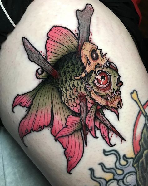 Small Neo Traditional Tattoo, Neo Traditional Tattoos, Neo Traditional Art, Goldfish Tattoo, Neo Tattoo, Food Tattoos, Traditional Tattoo Art, Classic Tattoo, New School Tattoo