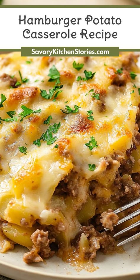 This Hamburger Potato Casserole Recipe combines tender ground beef with layers of creamy potatoes for a meal your whole family will love. Quick and simple, it’s one of the best Ground Beef Recipes to keep on hand. Serve it up for a delightful dinner that warms the heart! Hamburger Meat And Potatoes Recipes Crock Pot, Ground Beef Potato Recipes For Dinner, Ground Beef Potato Tomato Sauce, Easy Dinner Recipes With Ground Beef And Hashbrowns, Ground Turkey And Potato Recipes For Dinner, Dinner Recipe With Hamburger Meat, Ground Beef Mashed Potatoes Recipes, Ground Beef Red Potatoes, Red Potatoes And Ground Beef