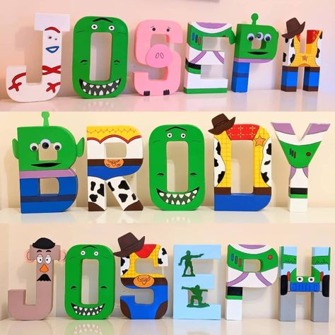 Themed Letters And Gifts on Instagram: “Toy story themed letters 100% lovingly handpainted with care and attention to detail. Such fun characters. . . . #toystory #disney #woody…” Toy Story Painted Letters, Toy Story Signs Diy, Toy Story Block Letters, Toy Story Letters Diy, Toy Story Name Letters, Toy Story Gift Ideas, Toy Story Letters Alphabet, Toy Story Letters, Disney Characters Letters