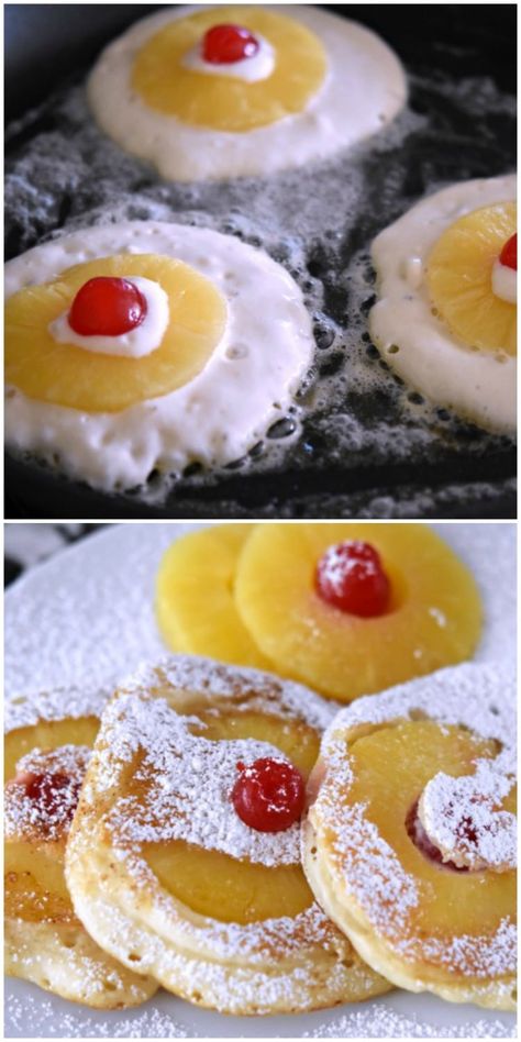 Pineapple Upside Down Pancakes Pancakes Ideas For Kids, Camping Breakfast No Cook, Yummy Brunch Ideas, Pancakes Variations, Fun Food To Make With Kids, Blackstone Brunch Ideas, Breakfast Birthday Party Food, Breakfast Food Truck Ideas, Fun Kids Breakfast Ideas