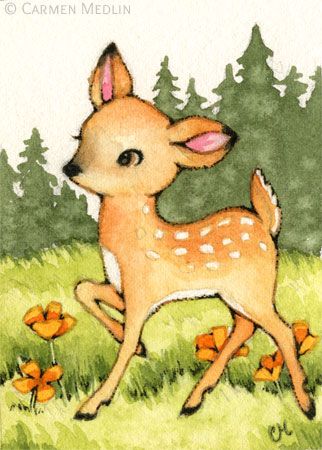 Carmen Medlin Art – Page 16 – Illustration Design Baby Deer Art, Deer Cartoon, Deer Drawing, Frog Illustration, Deer Illustration, Deer Painting, Cute Deer, Black And White Art Drawing, Deer Art