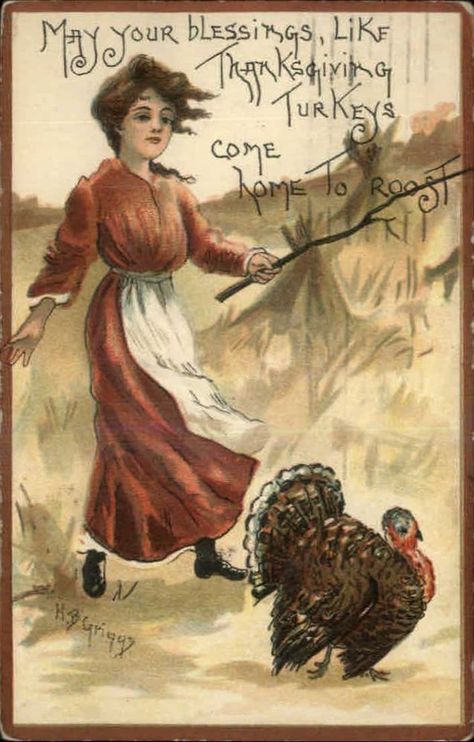 Thanksgiving Pretty Woman in Field w/ Turkey HBG Griggs c1910 Postcard Victorian Thanksgiving, Old Fashioned Thanksgiving, Vintage Thanksgiving Greeting Cards, Vintage Thanksgiving Greetings, Vintage Thanksgiving Cards, Autumn Images, Thanksgiving Vintage, Vintage Halloween Cards, Autumn Diy