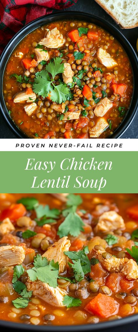 Image for Easy Chicken Lentil Soup Lentils Chicken Recipe, Chicken Lentil Casserole, Cous Cous Soup Recipes, Chicken Soup With Lentils, Chicken And Lentil Stew, Red Lentil Chicken Soup, Chicken Lentil Soup Recipe, Chicken And Lentils Recipes, Lentil Chicken Recipes