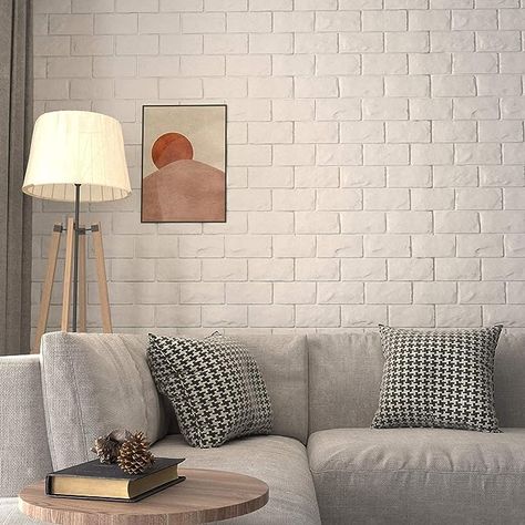 Circloophs 20 Pcs 3D Wall Panels Peel and Stick, White Brick 3D Wallpaper Stick and Peel Self Adhesive Waterproof Foam Faux Brick Paneling for Bedroom, Bathroom, Kitchen, Fireplace (19.38 sq ft) Peel And Stick White Brick, Fluted Panel Tv Wall, White Brick Wall Bedroom, Faux Brick Paneling, 3d Brick Wall Panels, Wallpaper Stick And Peel, 3d Brick Wallpaper, Faux Brick Wall Panels, White Brick Wallpaper