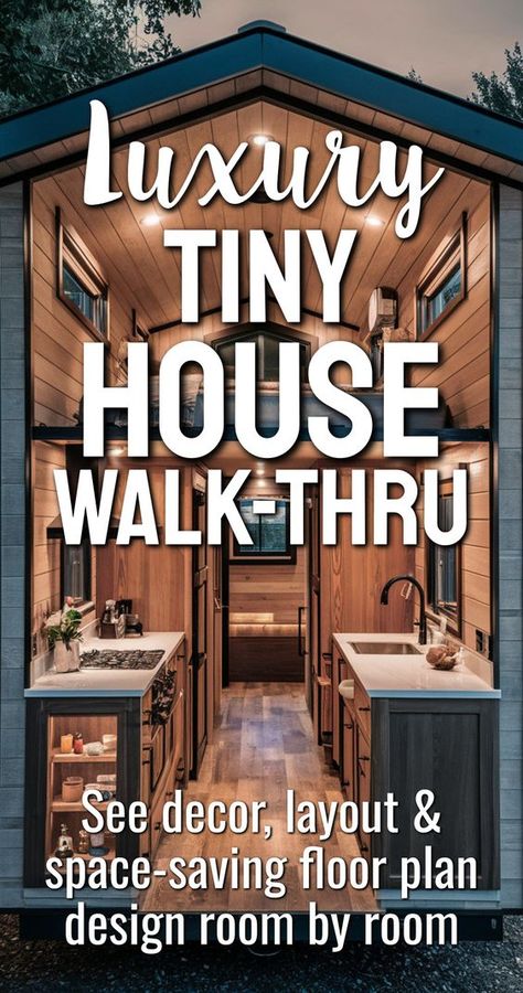 Luxury Tiny House Walk-Thru Room By Room Tour - see the beautiful tiny house decor style, layout and space-saving floor plan design room by room all upgraded to maximize space for luxury tiny house living. There's so much tiny house talk lately - let's see what tiny house living is all about! Perfect Tiny House, Tiny House Design Interior Space Saving, Dream Tiny House, Living In A Tiny House, Decorating A Tiny House, Tiny Home Designs Layout, Tiny House Decorating Ideas Interiors, Castle Tiny House, Tiny House Floor Plans One Level