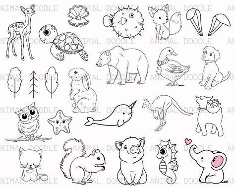 Farm Animal Clip Art with a Vintage Feel Zoo Animal Drawings, Doodles Animals, Napkin Art, Minimalistic Tattoos, Animal Clip Art, Creative Clips Clipart, Animal Caricature, Puppy Portraits, Chic Tattoo