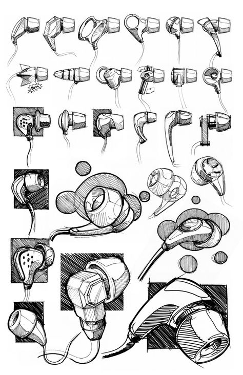 sketching by Patrick Murphy Headphones Design Sketch, Product Concept Sketch, Earphones Sketch, Graphic Design Sketches, Product Design Sketch Concept, Headphones Sketch, Earbuds Design, Headphone Sketch, Shape Sketch