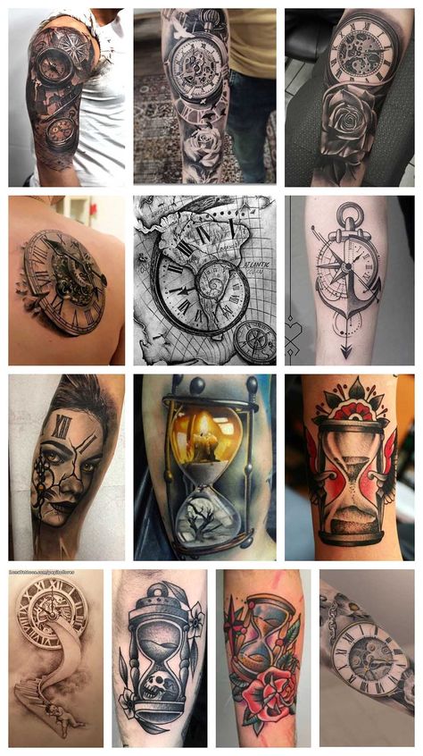 ▷ El significado del tiempo en los tatuajes - Camaleon Tattoo Time Tattoo Ideas For Men, Compas Tattoo Designs, Time Tattoos For Men, Ideas Tatuajes Hombre, Steampunk Tattoo Sleeve, Manga Tattoo Hombre Ideas, Tattoo Hombre Brazo, Compas Tattoo, Steampunk Tattoo Design