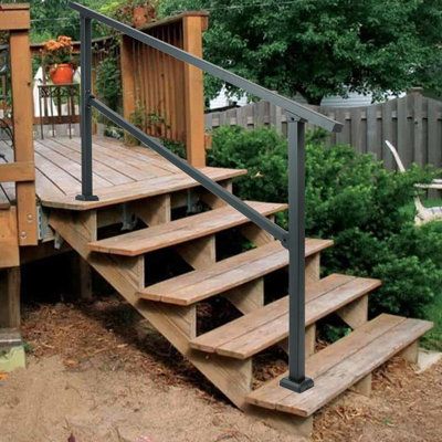 The metal railing is built to suit 1-2 / 2-3 / 3-4 / 4-5 /5-6 steps. (Different optional)You can change the handrail to match your stairs in the range of 0 to 50 degrees. With the flexible screw connection, this stairs railing is angle changeable within 0-30° to suit steps of different heights. Thus, you can adjust the desired location to meet your various needs. Confote Size: 38.2" H x 26.2" W x 5.12"D | Confote 1PCS Deck Handrails Wrought Iron Stair Railings For Step 38.58 H x 5.905 W x 5.12 D Welded Porch Railing, Front Stair Railing Exterior, Deck Steps With Railing, Hand Rails For Stairs Outdoor, Wood Stair Railing Ideas, Airbnb Build, Outdoor Stair Railing Ideas, Outside Stair Railing, Railing Exterior