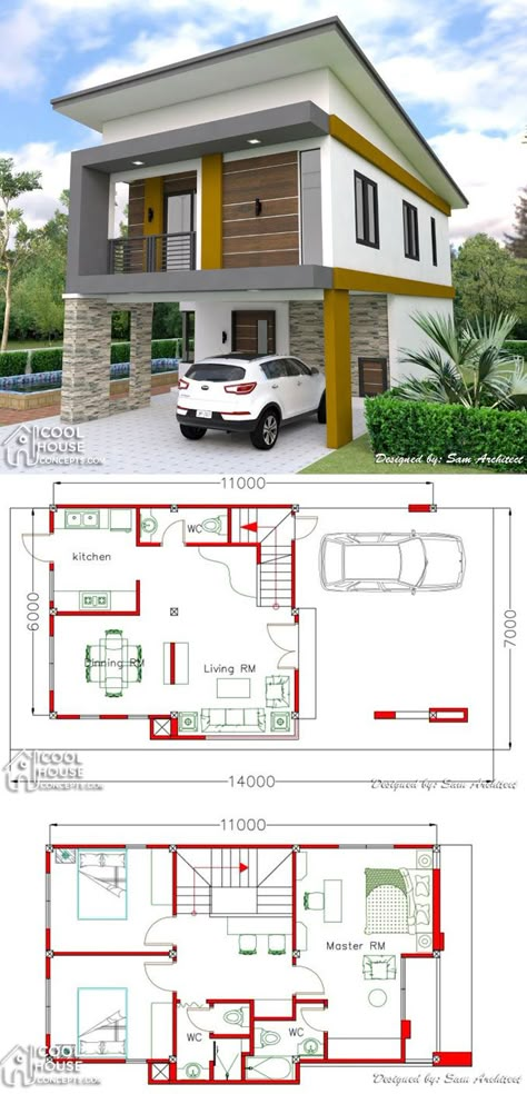 Two Storey House Plan with 3 Bedrooms & 2-Car Garage Small House With 2 Car Garage, 3 Bedroom Storey House Plans, 2 Storey House Design With Carport, Small Modern House 2 Storey, 2 Storey Bungalow House Design, 2 Bedroom House Plan With Garage, Two Storey Duplex House Plans, House Design Two Storey Home, 2 Storey 3 Bedroom House Plans