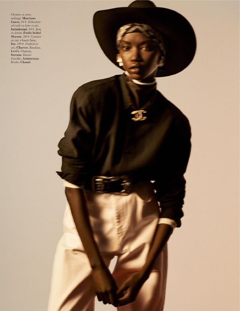 Anok Yai for Vogue Paris by Josh Olins Black Western Aesthetic, Cowboy Editorial, Western Fashion Editorial, Stylized Photoshoot, Mermaid Cowgirl, Geraldine Saglio, Vida Aesthetic, Paris February, Anok Yai