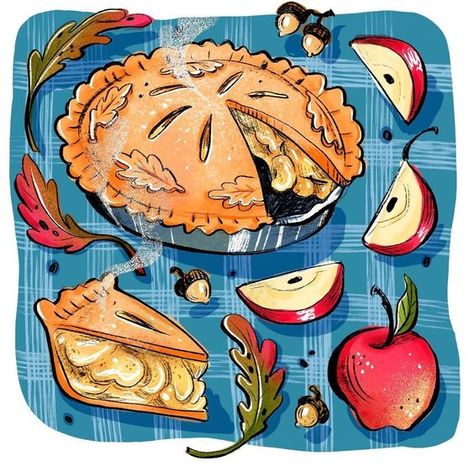 Pie Illustration Art, Pie Art Illustration, Apple Pie Drawing, Apple Pie Illustration, Apple Pie Art, Apple Pie Painting, Apple Pie Designs, Lineart Inspiration, Pie Illustration