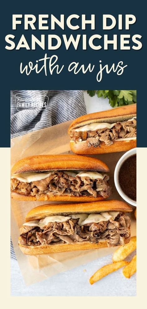 This French Dip Sandwiches with Au Jus is incredibly easy to make. With two layers of gooey melted cheese, flavorful Italian roast beef, a toasted bun, and savory au jus for dipping, you will want to recreate this French dip sandwich recipe again and again. Follow our tips for the best French dip sandwiches yet! Best French Dip Recipe, Roast Beef French Dip, Roast Beef Au Jus, French Dip Au Jus, Italian Roast Beef, French Dip Recipes, Beef Au Jus, Au Jus Recipe, Best Roast Beef