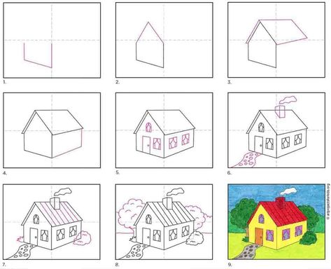 How to Draw a Cartoon House · Art Projects for Kids How To Draw A 3d House, How To Draw A House, 3d House Drawing, House Drawing Easy, Simple House Drawing, House Drawing For Kids, Ladybug Cartoon, House Tutorial, 2nd Grade Art