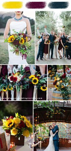 Fall Wedding Flowers With Sunflowers, Burgundy Red Wedding, Sunflower Themed Wedding, Rustic Wedding Invitation, Wedding Altars, Cascade Bouquet, Fall Wedding Invitations, Wedding Winter, Fall Wedding Colors