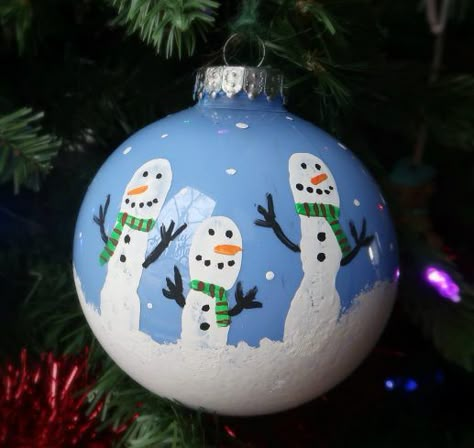 Fingerprint Snowmen, Christmas Crafs, Snowmen Diy, December Preschool, Fingerprint Christmas, Plaid Online, Walmart Stores, Easy Ornaments, Blue Ornament