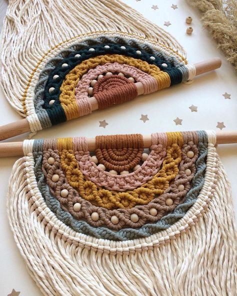 @erna.pamuk Posted On Instagram • Dec 9, 2020 At 3:32pm Utc In 2021 FE2 Nursery Childcare, Half Mandala, Pola Macrame, Small Macrame Wall Hanging, Owl Crochet Patterns, Weaving Loom Diy, Makramee Diy, Rainbow Macrame, Small Macrame